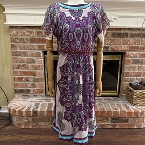 100% Silk Nicole by Nicole Miller Y2K Purple and Blue Paisley Dress / 10 / EUC